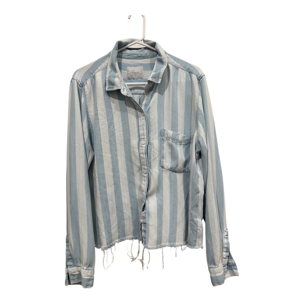 Rails Bishop Bar Harbor Striped Button Down Top Blue White Raw Hem Large